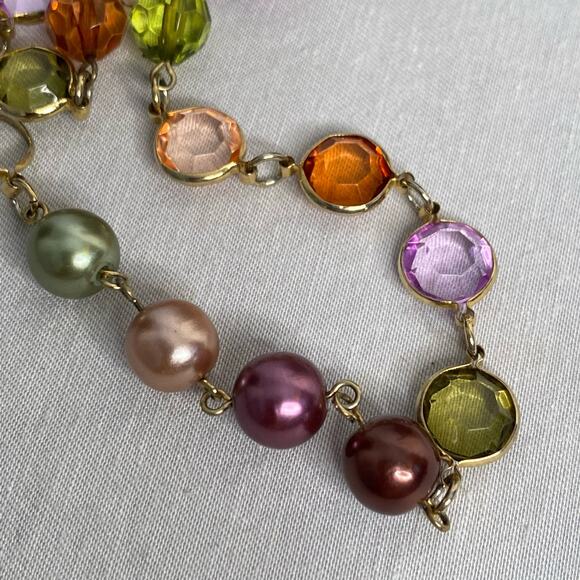 Opera Length Necklace Hawaii Sunset Translucent Crystalline Stones And Beads - Picture 7 of 7